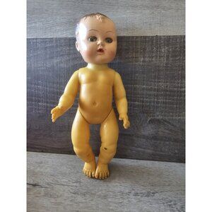 Vintage Reliable Plastic Baby Doll Molded Hair & Blue Eyes. 12" 1950s - 1970s